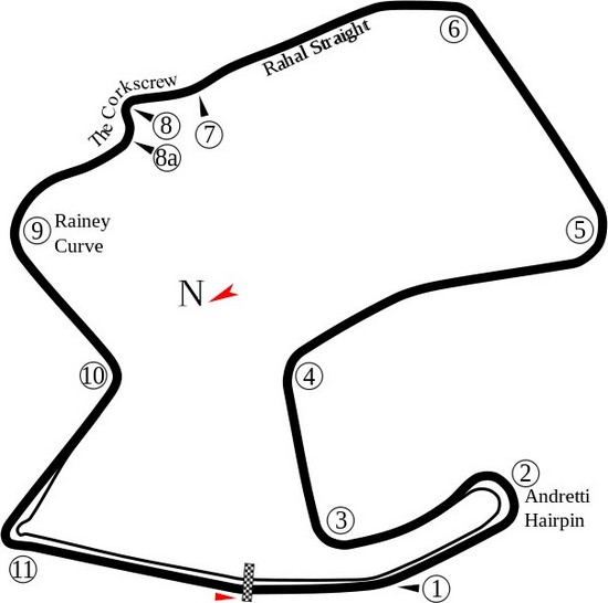 Streckenführung Circuit Mazda Laguna Seca Raceway in Amerika