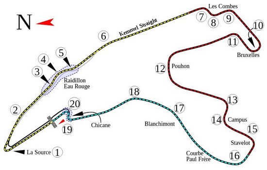 Streckenführung Circuit de Spa-Francorchamps in Belgien